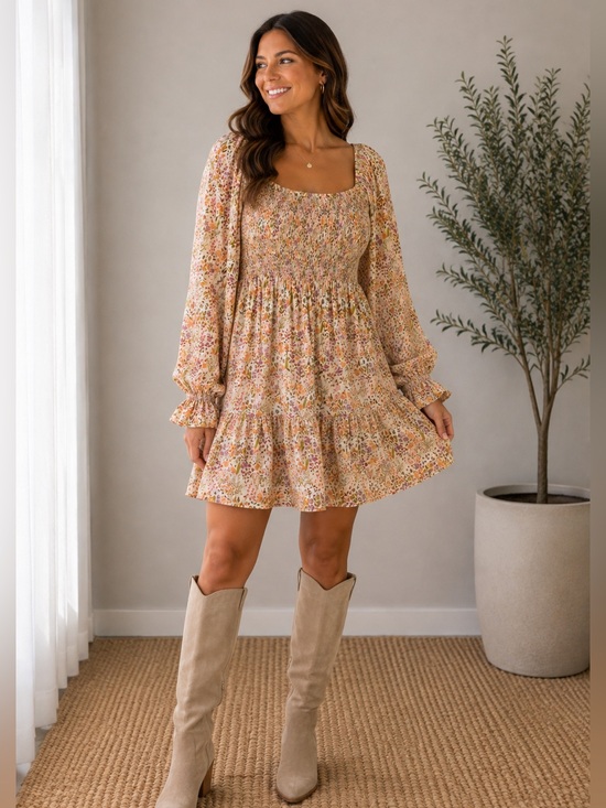 Simply Southern Dresses & Skirts - Simply Southern Women's Smocked Floral Top in Cream with Pink & Orange